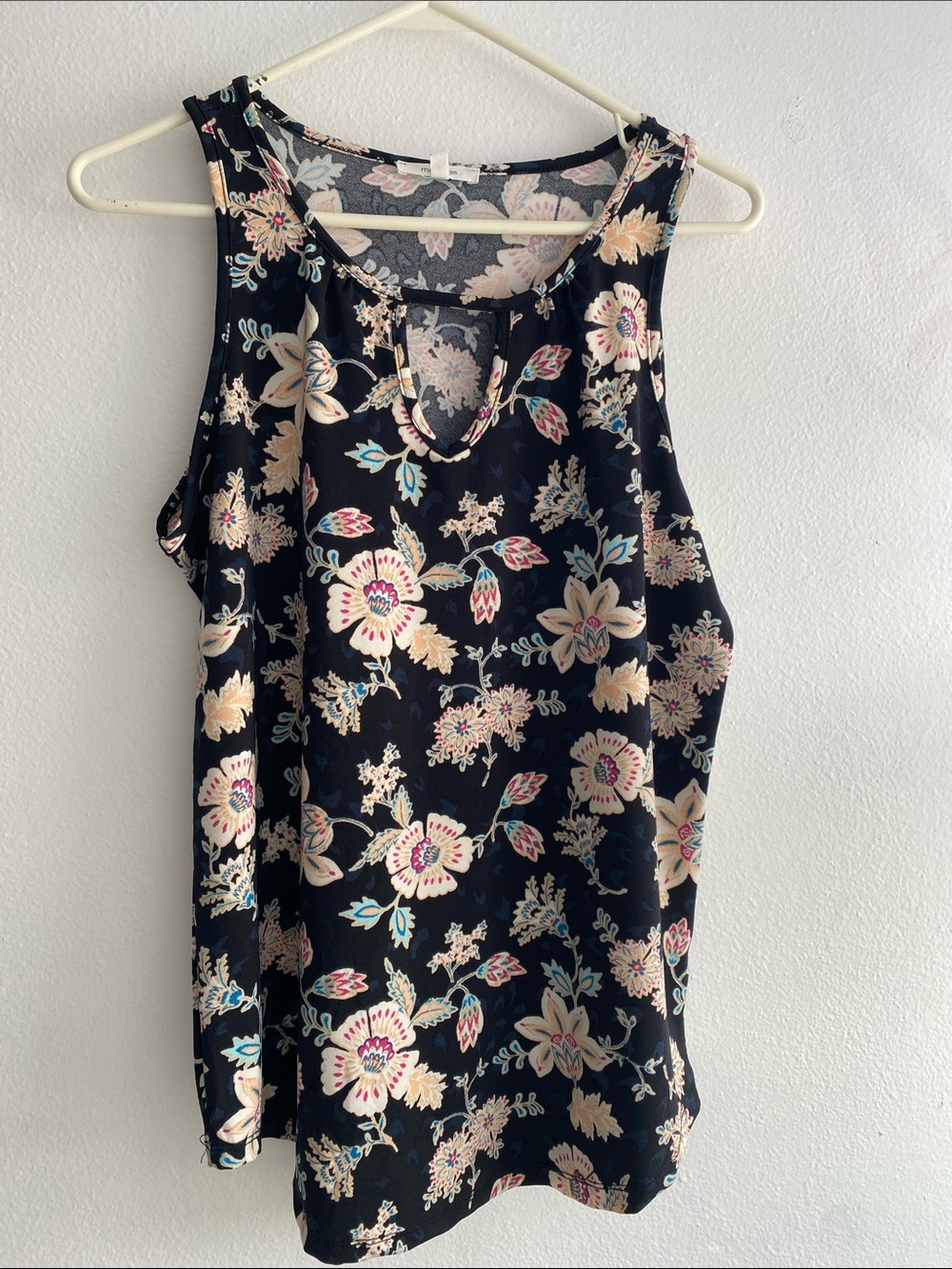 Maurices Black Floral Keyhole Tank with Cream & Pastel Accents